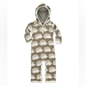 MILKBARN | Gray Hedgehog Organic Cotton Hooded Playsuit